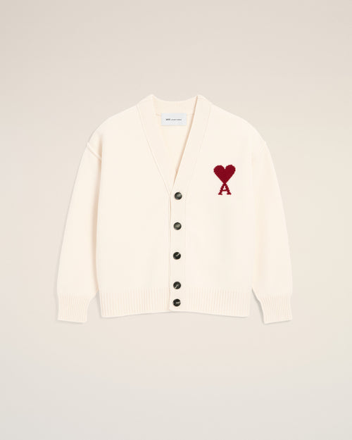 Cardigan naturel en laine Ami de Coeur - ECRU/ROUGE - Ami Paris