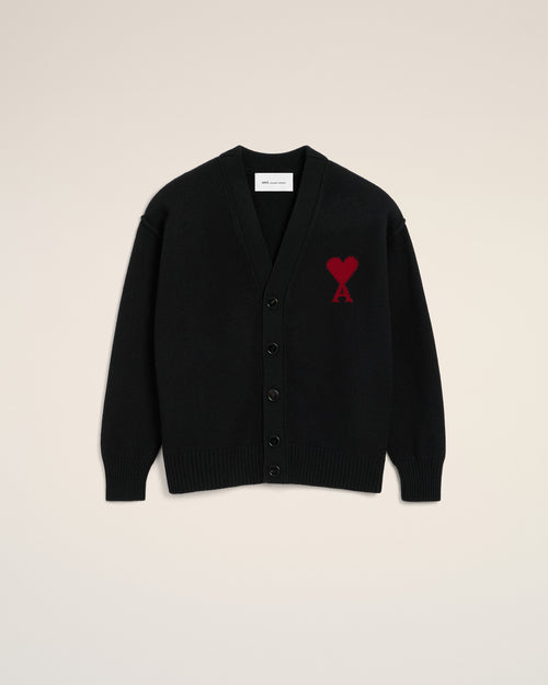 Cardigan noir en laine Ami de Coeur - NOIR/ROUGE - Ami Paris