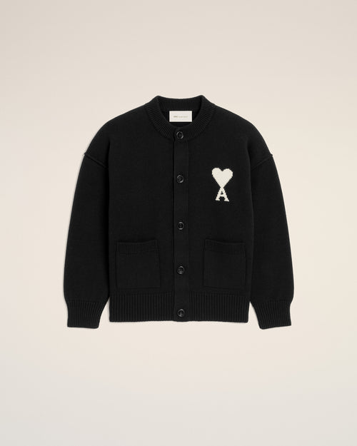 Cardigan noir col rond en laine Ami de Coeur - NOIR/ECRU - Ami Paris