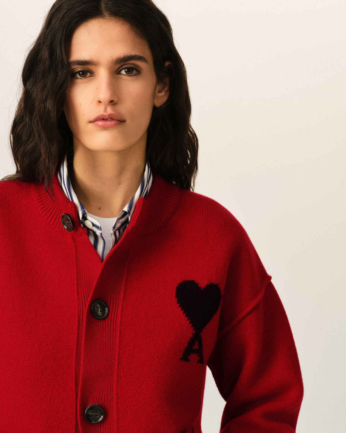 Cardigan Ami de Cœur in lana rossa girocollo - 10
