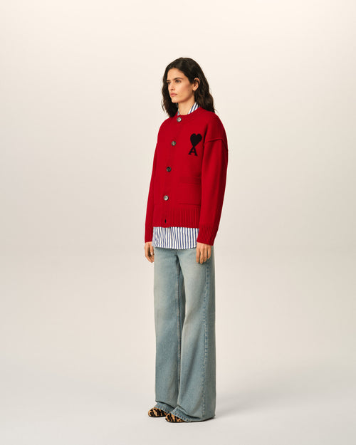 Cardigan Ami de Cœur in lana rossa girocollo - Donna - 12 - AMI Paris - Ami Paris