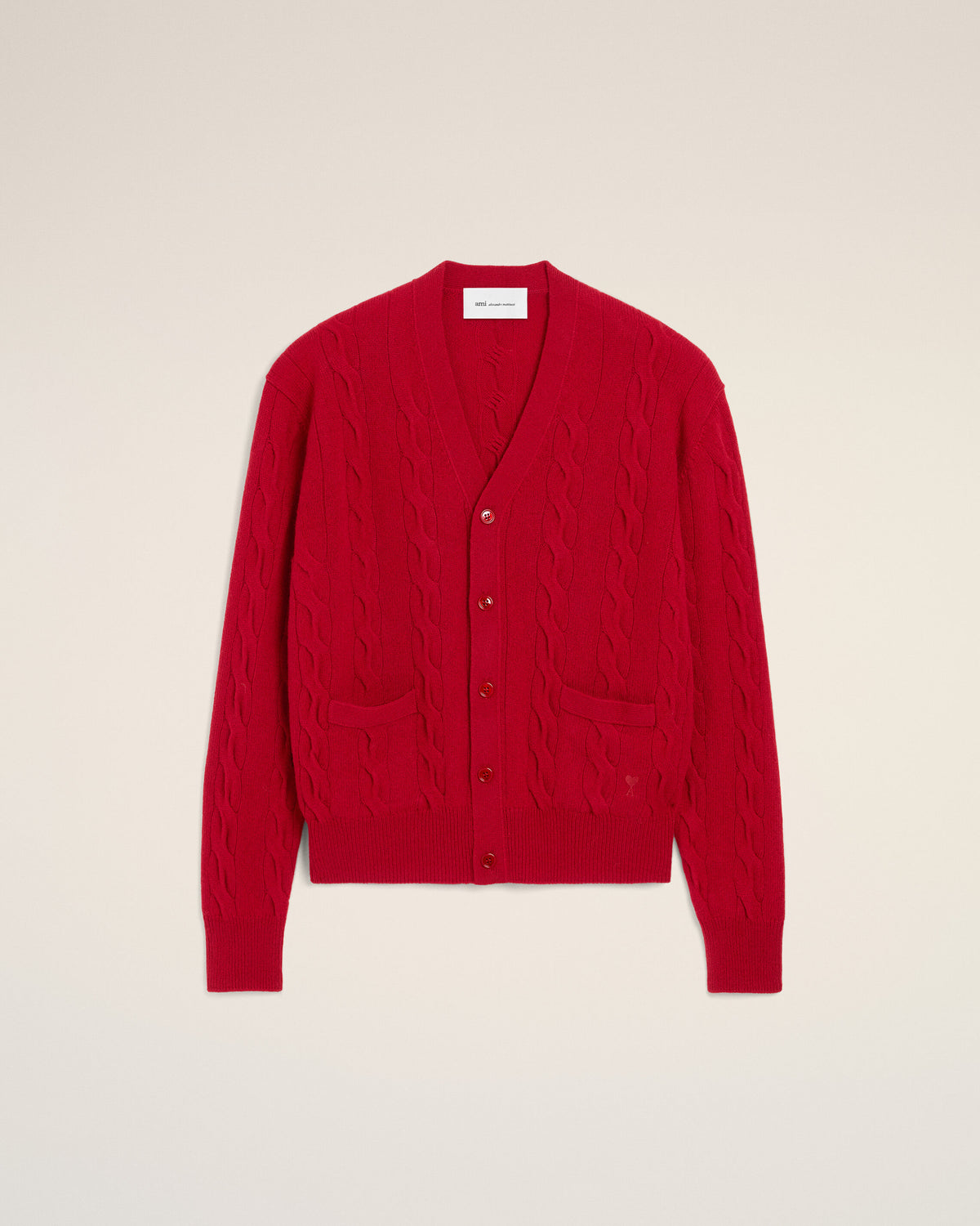 Cardigan in lana rossa a trecce - 1