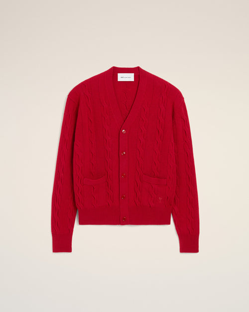 Brown cable wool cardigan - 1 - Ami Paris
