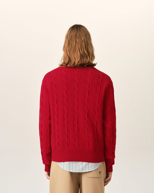 Cardigan in lana rossa a trecce - Uomo - 5 - AMI Paris - Ami Paris