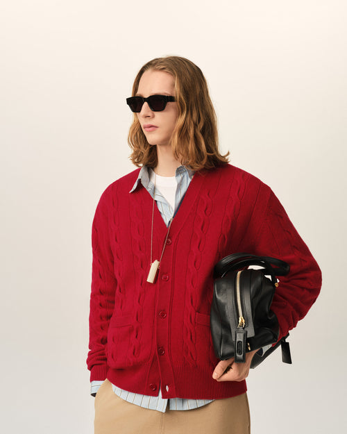 Cardigan in lana rossa a trecce - Uomo - 2 - AMI Paris - Ami Paris