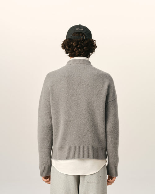 Grey crewneck alpaca sweater with Ami de Coeur - Man - 5 - AMI Paris - Ami Paris