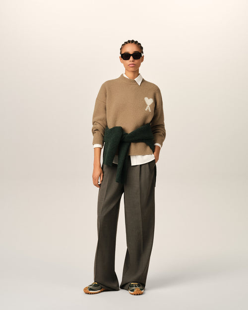 Beige crewneck alpaca sweater with Ami de Coeur - Woman - 9 - AMI Paris - Ami Paris