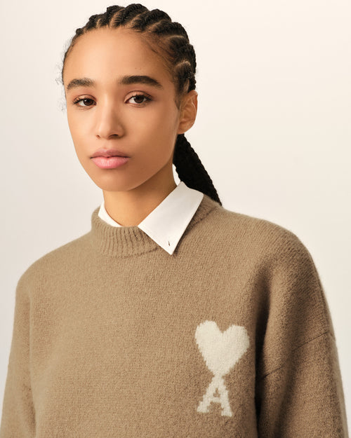 Beige crewneck alpaca sweater with Ami de Coeur - Woman - 10 - AMI Paris - Ami Paris