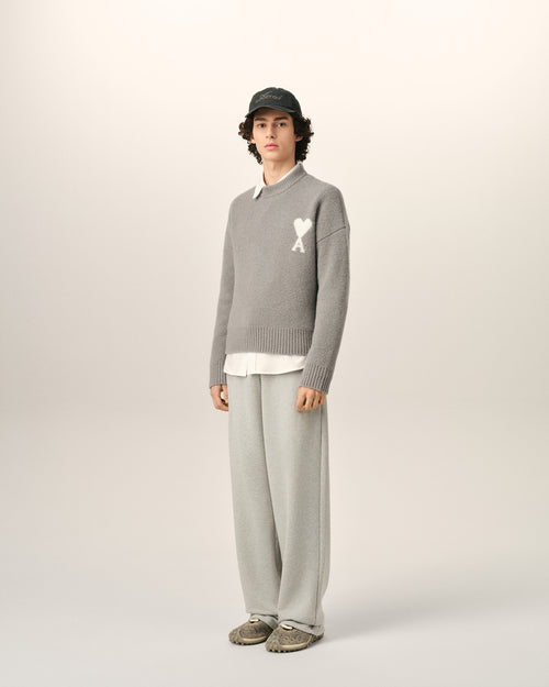 Grey crewneck alpaca sweater with Ami de Coeur - Man - 6 - AMI Paris - Ami Paris