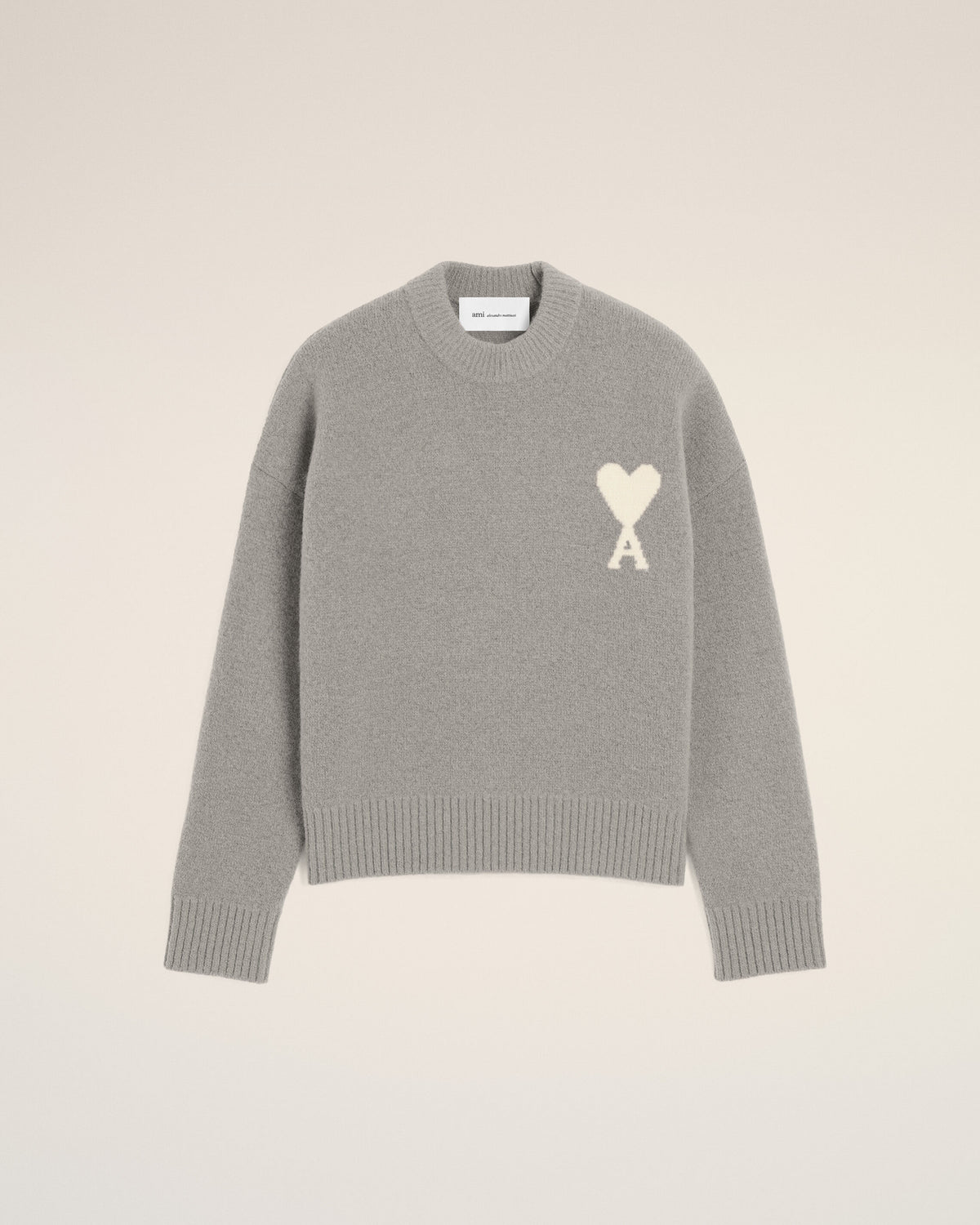 Grey crewneck alpaca sweater with Ami de Coeur - 7