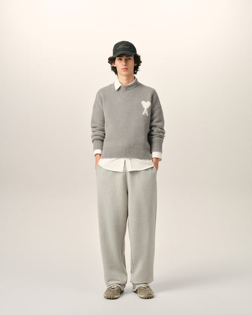 Grey crewneck alpaca sweater with Ami de Coeur - Man - 3 - AMI Paris - Ami Paris