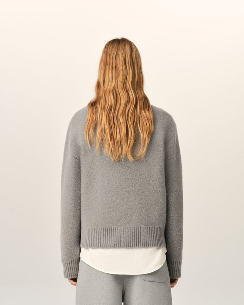Grey crewneck alpaca sweater with Ami de Coeur - Woman - 11 - AMI Paris - Ami Paris