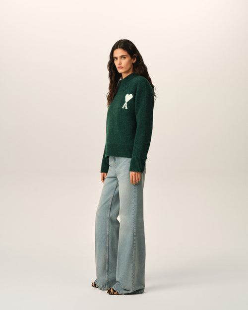 Green crewneck alpaca sweater with Ami de Coeur - Woman - 12 - AMI Paris - Ami Paris