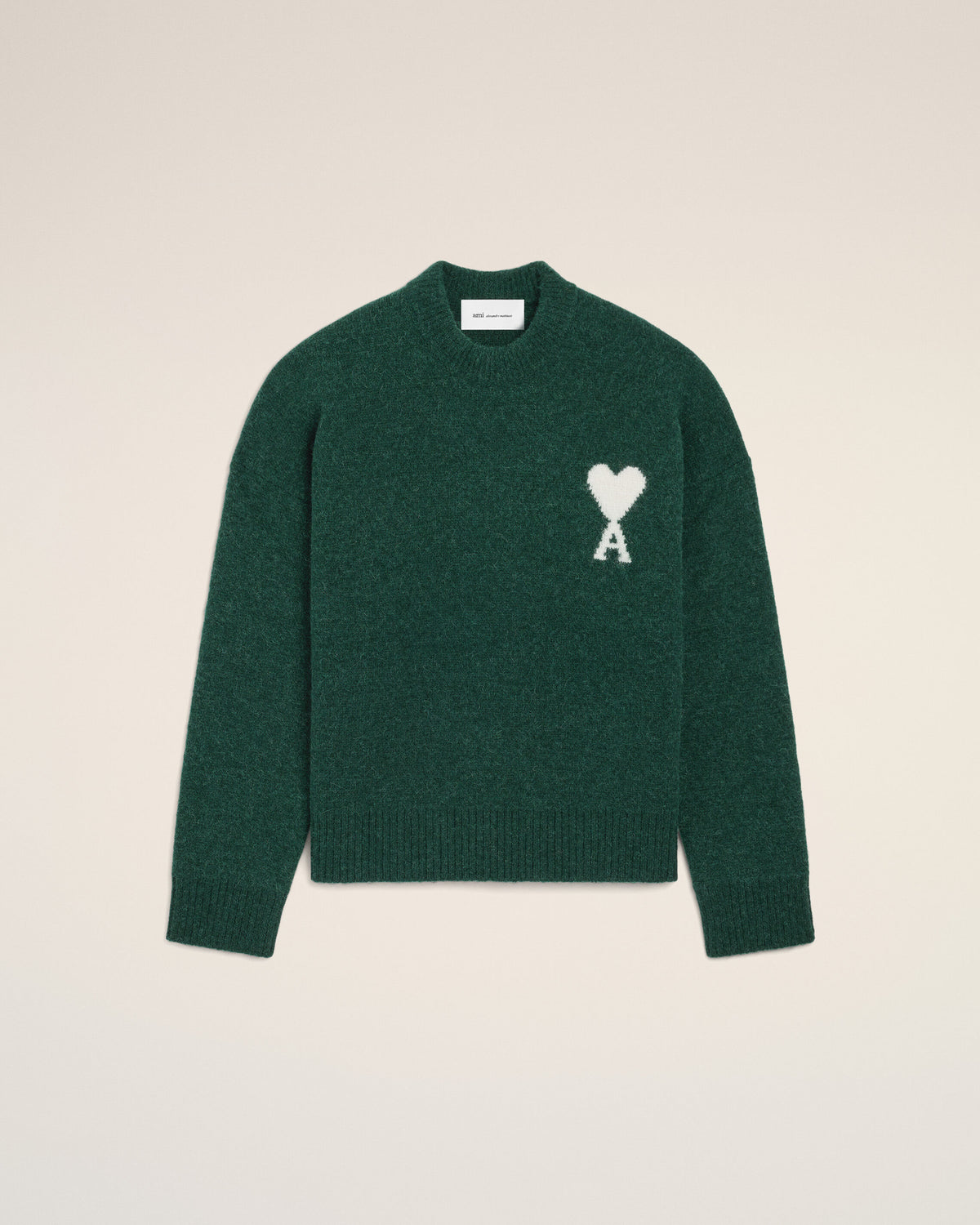 Green crewneck alpaca sweater with Ami de Coeur - 7