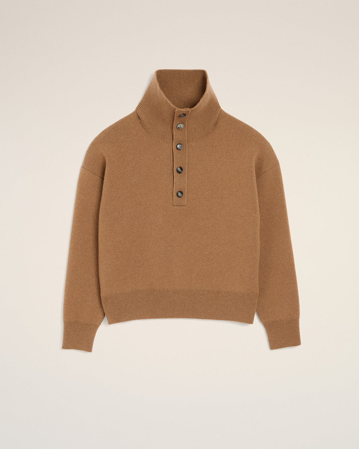 Pull marron col montant boutonné en laine - 1