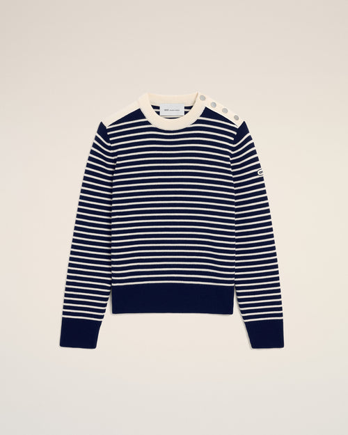 Pull marinière bleu en laine - 1 - Ami Paris