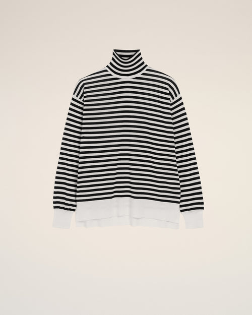 Pull marinière blanc col roulé en laine et soie - 1 - Ami Paris