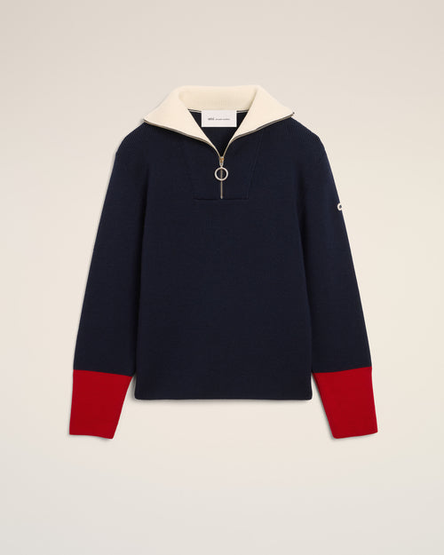 Pull bleu col camionneur en laine - Homme - 1 - AMI Paris - Ami Paris