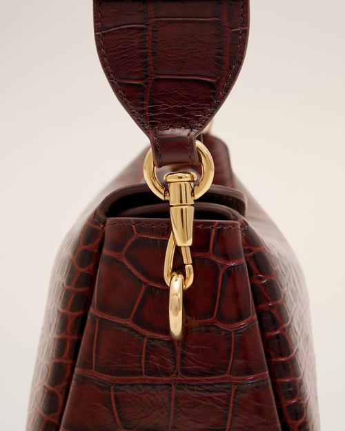 Brown crocodile embossed cow leather Carrousel bag - Man - 6 - AMI Paris - Ami Paris