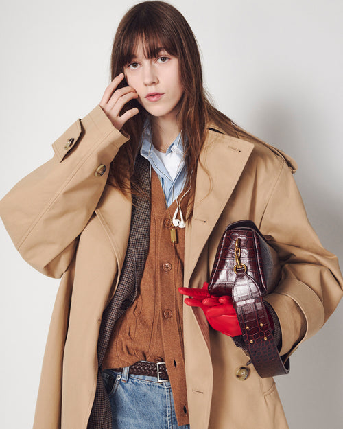 Brown crocodile embossed cow leather Carrousel bag - Woman - 15 - AMI Paris - Ami Paris