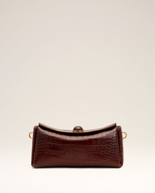 Brown crocodile embossed cow leather Carrousel bag - Man - 3 - AMI Paris - Ami Paris