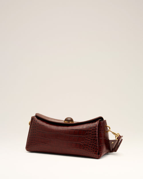 Brown crocodile embossed cow leather Carrousel bag - Woman - 11 - AMI Paris - Ami Paris
