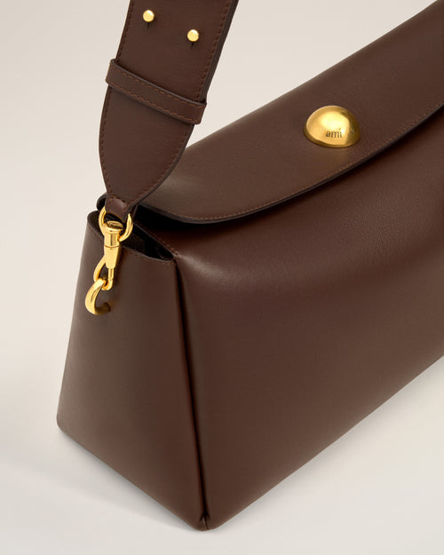 Borsa media Carrousel in pelle liscia marrone - Donna - 13 - AMI Paris - Ami Paris