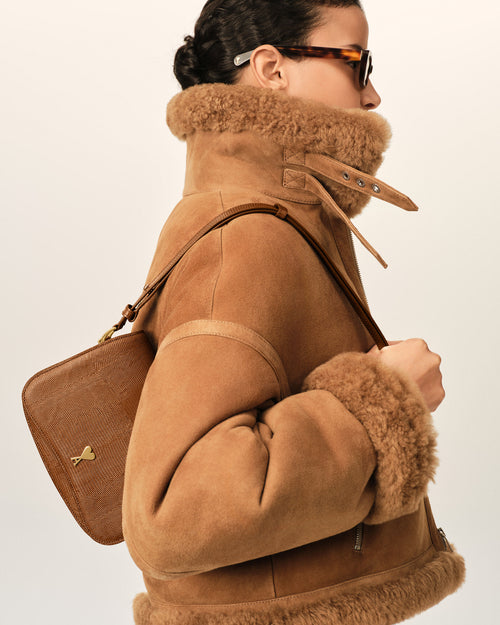                                     Sac Paris Paris marron en cuir de vachette embossé lézard - 3                                 - Ami Paris