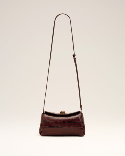 Mini brown crocodile embossed cow leather Carrousel bag - 2 - Ami Paris