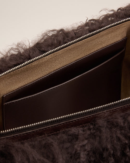 Small brown lamb shearling Etienne crossbody bag - Man - 6 - AMI Paris - Ami Paris