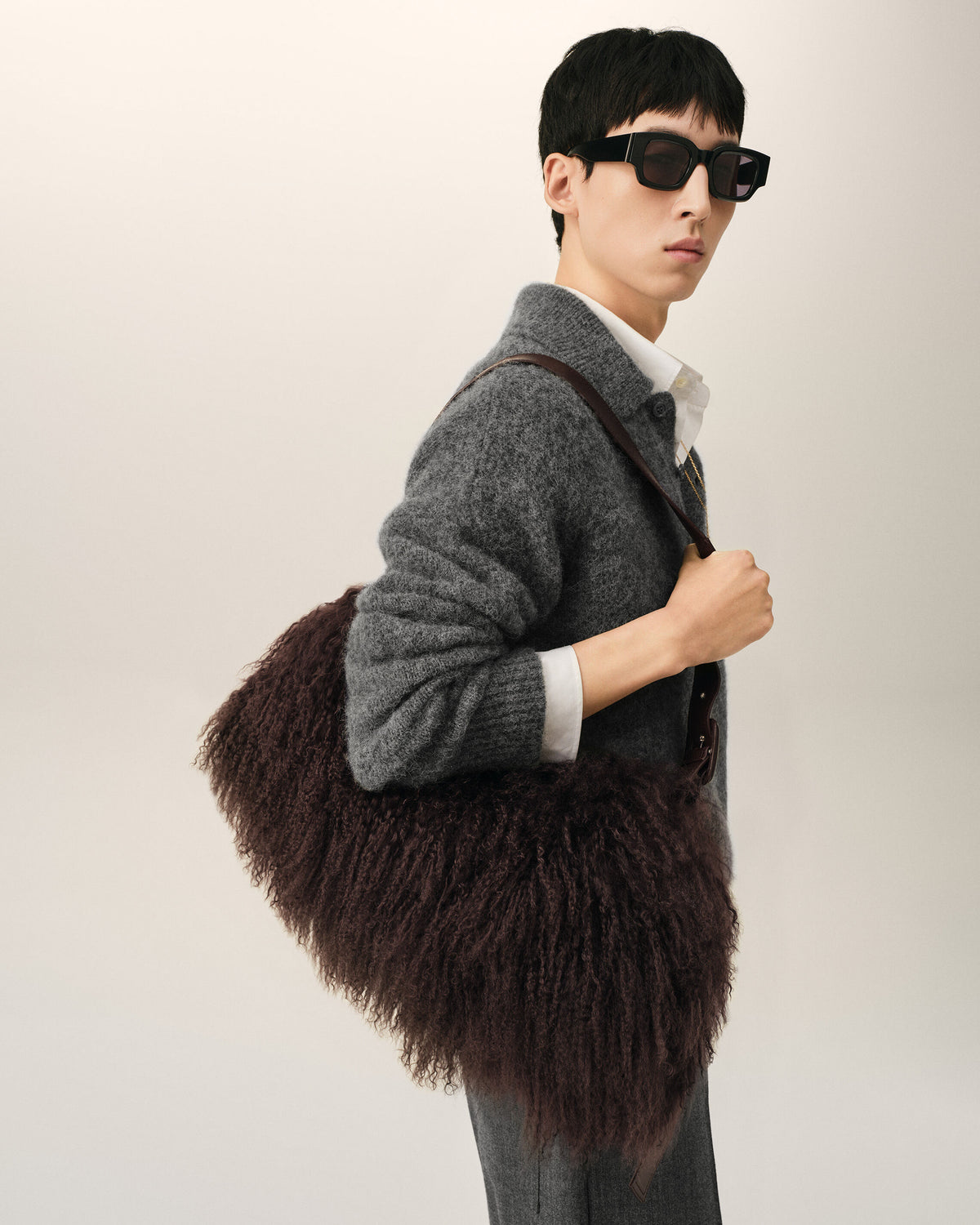 Small brown lamb shearling Etienne crossbody bag - 2