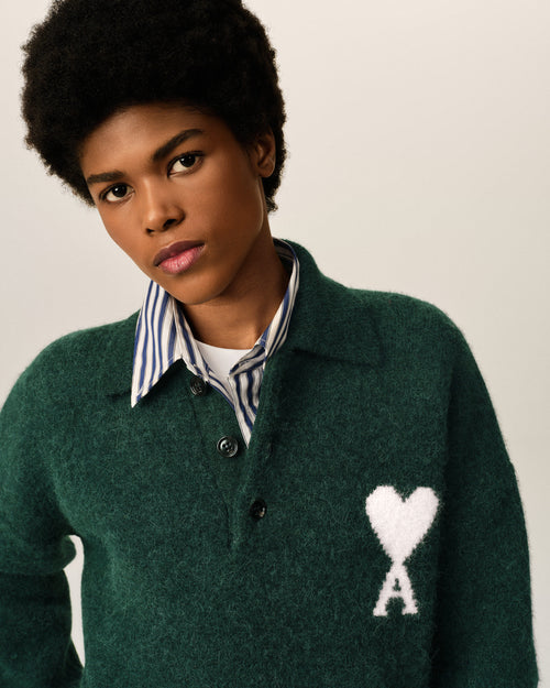 Green alpaca polo with Ami de Coeur - Woman - 10 - AMI Paris - Ami Paris
