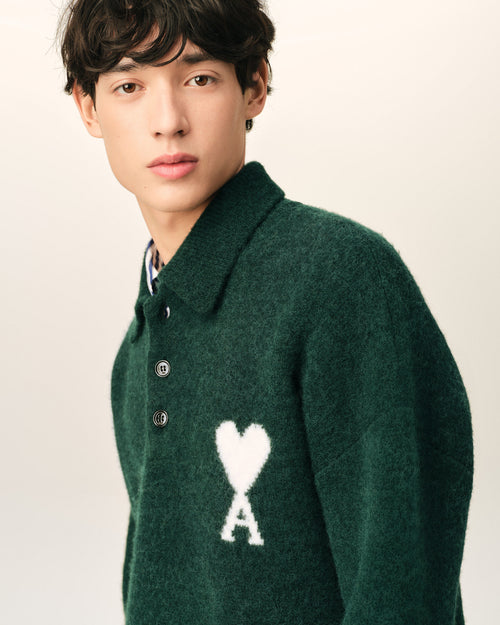 Green alpaca polo with Ami de Coeur - Man - 4 - AMI Paris - Ami Paris
