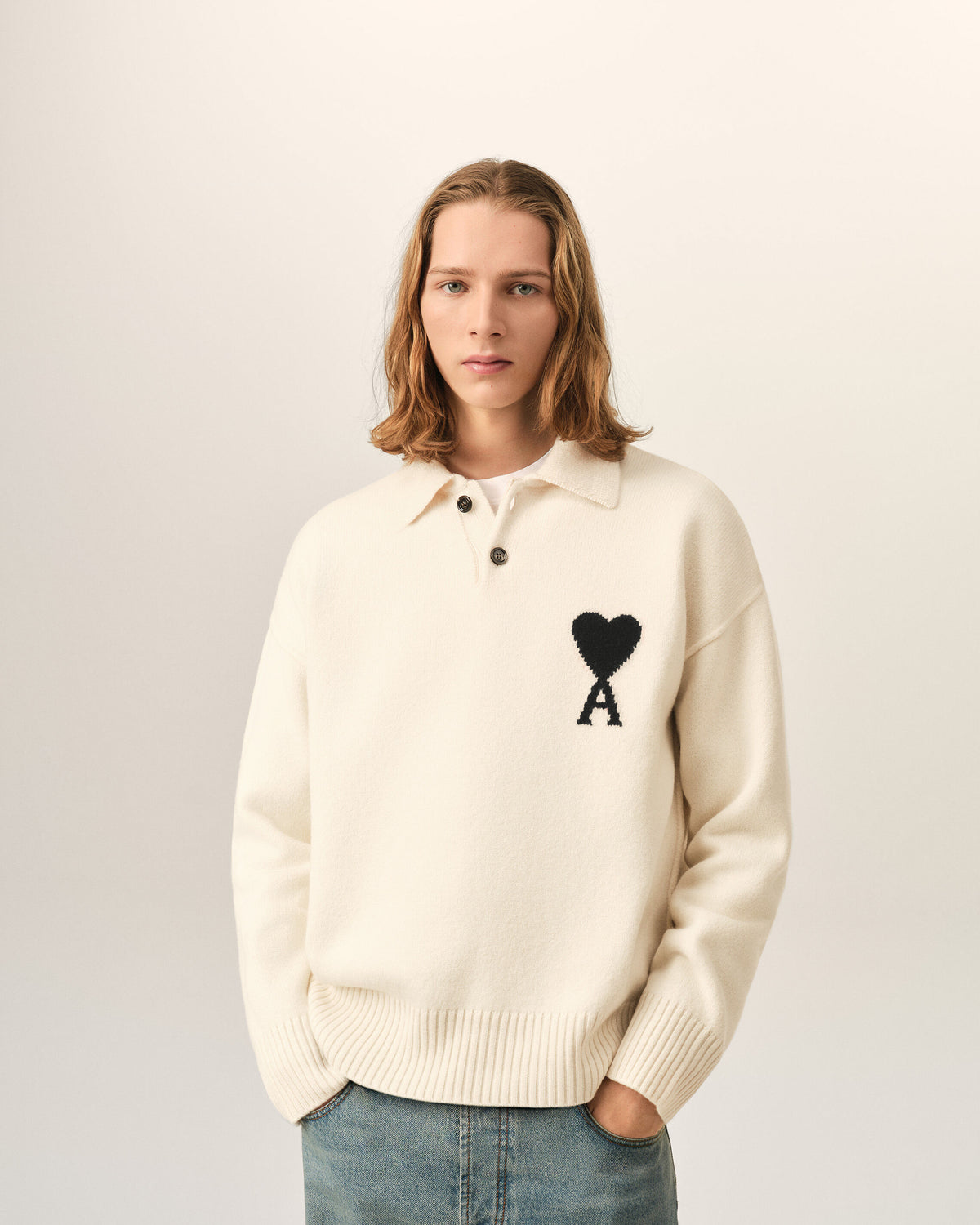 White wool polo with Ami de Coeur - 2
