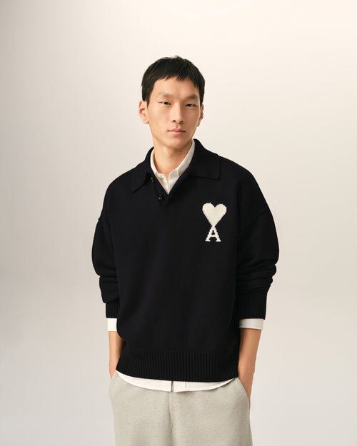 Polo Ami de Cœur in lana nera - Uomo - 2 - AMI Paris - Ami Paris