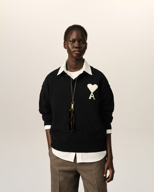 Polo Ami de Cœur in lana nera - Donna - 8 - AMI Paris - Ami Paris