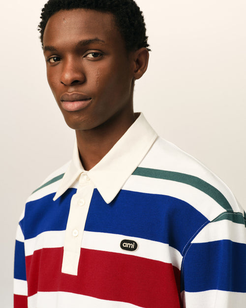 Polo multicolore à rayures en coton patch Ami - Homme - 4 - AMI Paris - Ami Paris
