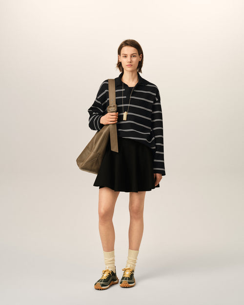 Polo noir à rayures en coton patch Ami - Femme - 9 - AMI Paris - Ami Paris