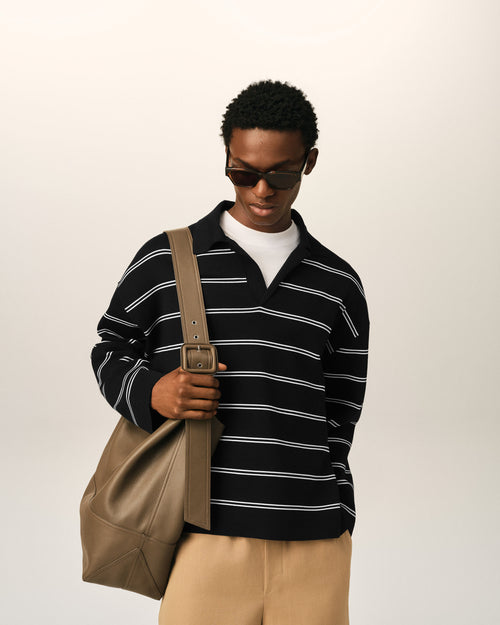 Polo noir à rayures en coton patch Ami - Homme - 2 - AMI Paris - Ami Paris