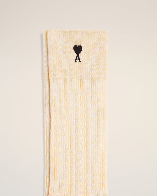 Beige cotton socks with Ami de Coeur - Man - 3 - AMI Paris - Ami Paris
