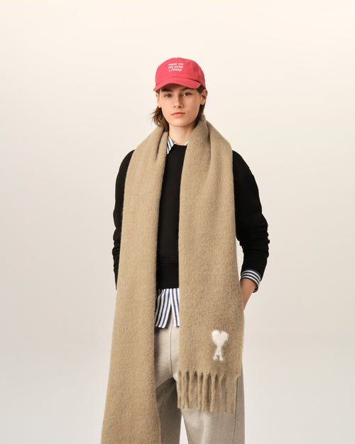 Beige alpaca scarf with Ami de Coeur - Woman - 5 - AMI Paris - Ami Paris