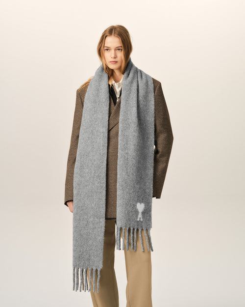 Grey alpaca scarf with Ami de Coeur - Woman - 5 - AMI Paris - Ami Paris