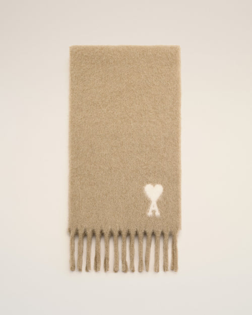Beige alpaca scarf with Ami de Coeur - MASTIC BEIGE - Ami Paris