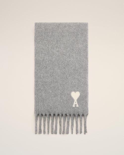 Grey alpaca scarf with Ami de Coeur - Man - 1 - AMI Paris - Ami Paris