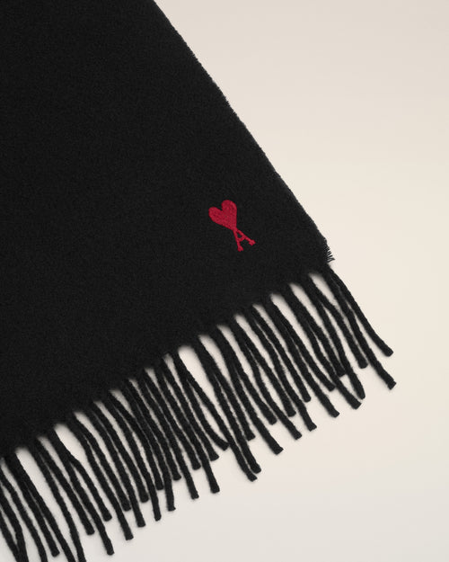 Black wool scarf with Ami de Coeur - Man - 3 - AMI Paris - Ami Paris
