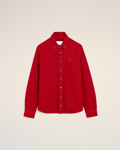 Red cotton shirt with Ami de Coeur - 1 - Ami Paris