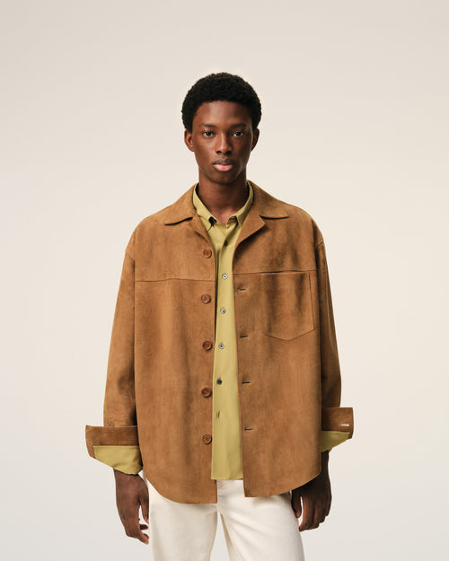 Surchemise Marron Boutonnée en Cuir De Chèvre - Homme - 3 - AMI Paris - Ami Paris