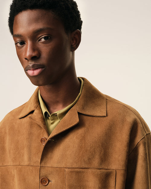 Surchemise Marron Boutonnée en Cuir De Chèvre - Homme - 4 - AMI Paris - Ami Paris