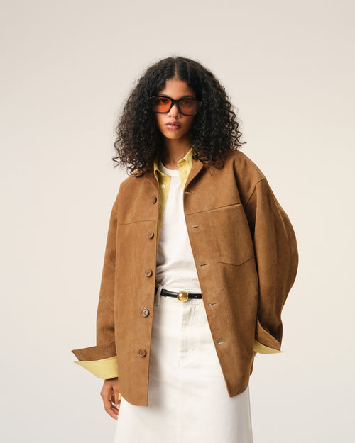 Surchemise Marron Boutonnée en Cuir De Chèvre - Femme - 10 - AMI Paris - Ami Paris