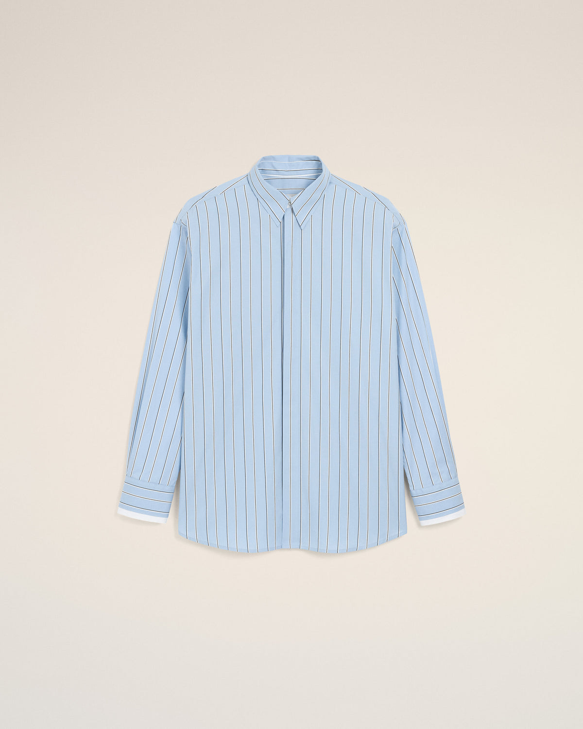 Blue large striped cotton shirt with removable collar - 1